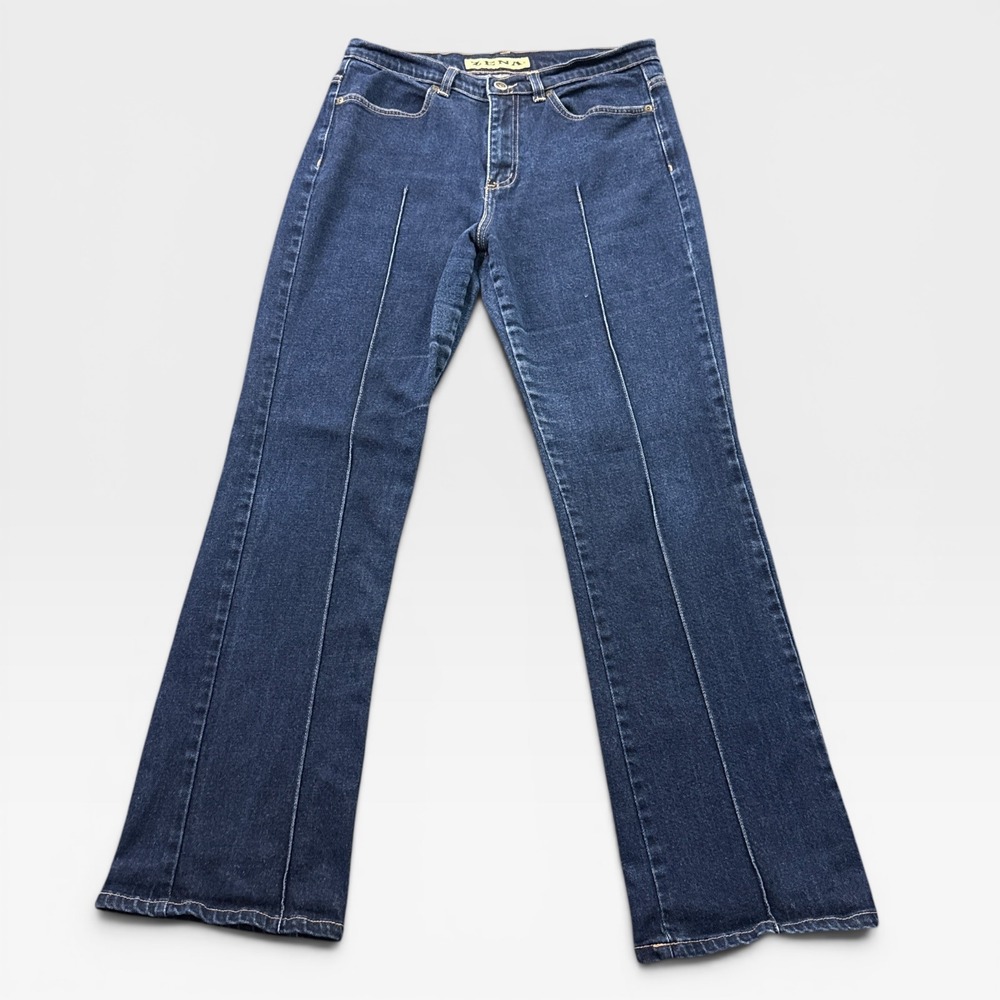Vtg Zena Jeans Womens 10 Dark Wash Front Pintuck Seam Bootcut Flare Y2K Retro